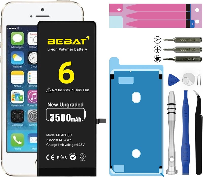 BEBAT Replacement for iPhone 6 Battery, 3500mAh High Capacity Li-ion Polymer Replacement Battery for Model A1586, A1589, A1549 with Professional Repair Tool Kits - Image 1
